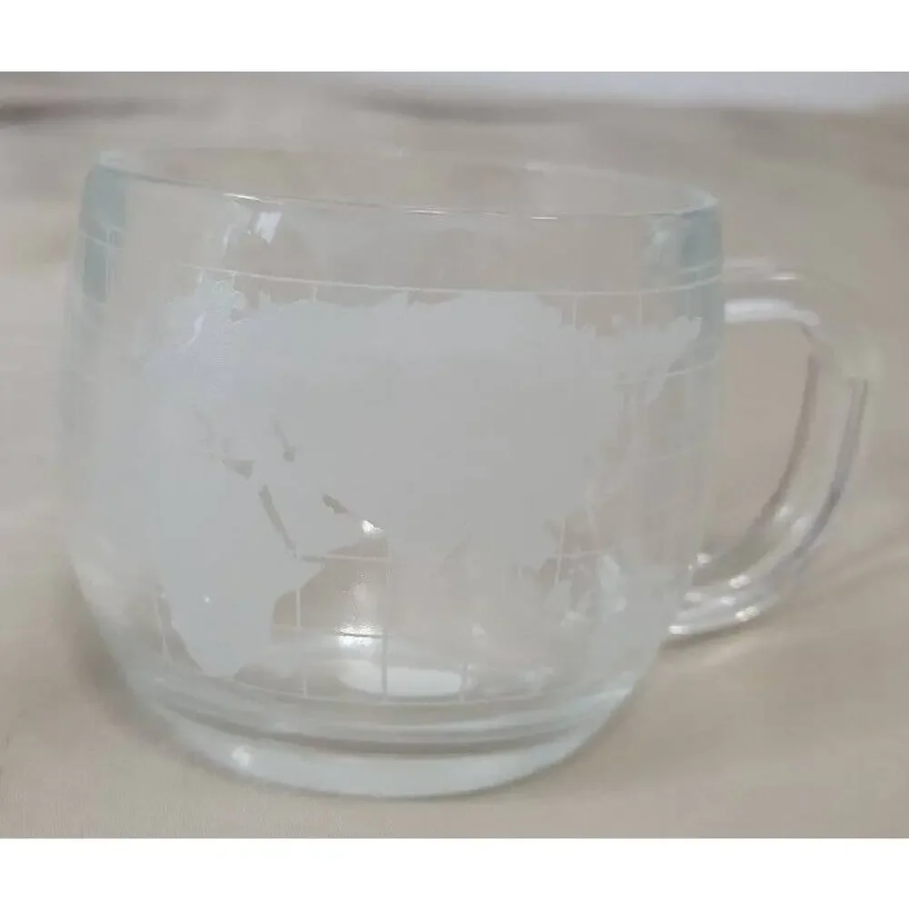 4 Glass Cups with Globe Pattern From Colonial Cupboard, Made in Japan